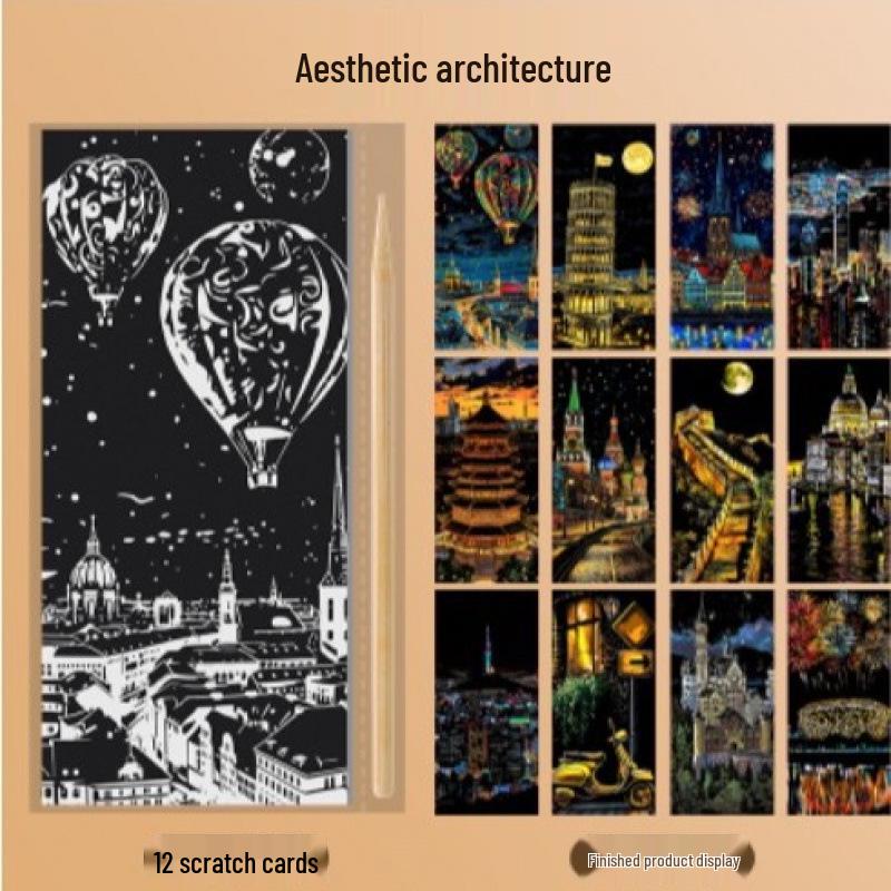 Night View City & Castle Scratch Art for Adults and College Students - Decompression Painting Paper