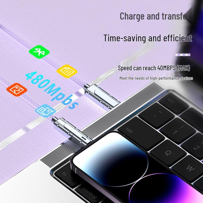 100W Super Fast Charging Braided Cable: Multifunctional 2-in-2 for Computers, Data, and Mobile Phones