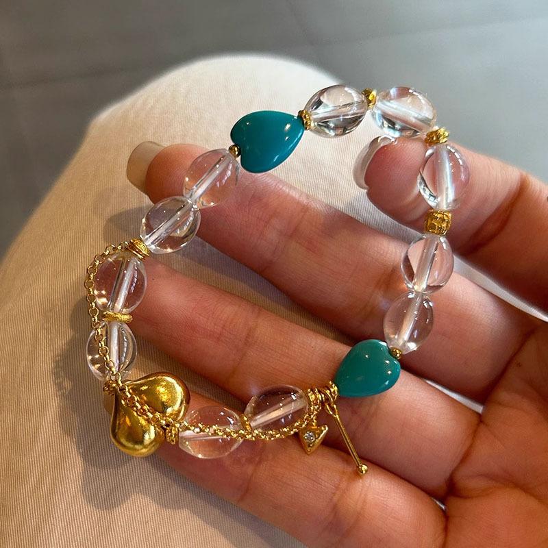 Creative Transparent Crystal oval shape Beads Bracelet Turquoise Heart Shaped Retro Bracelets for women Party  Gift