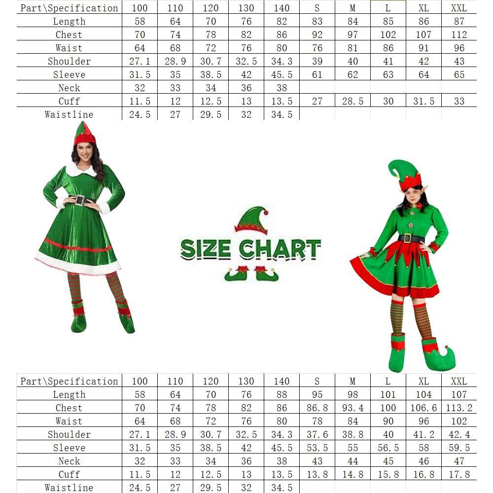 Family Matching Cosplay Clothing Green Elf Dress Xmas Suit New Christmas Elf Costume  New Year