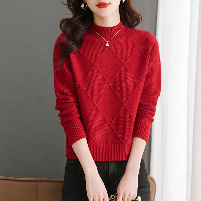 Sweater Women's Autumn/Winter Half High Collar Knitted Bottom Shirt Stylish Interior