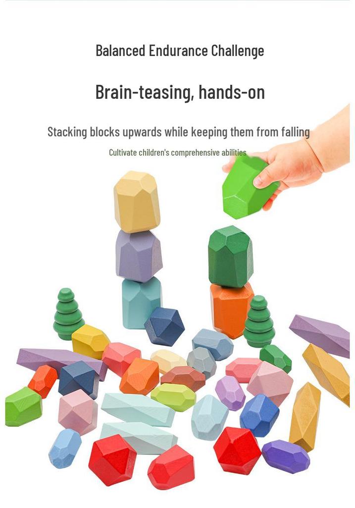 Kids' Nordic-Style Colorful Wooden Stacking Stones: Educational and Interactive Parent-Child Indoor Toy