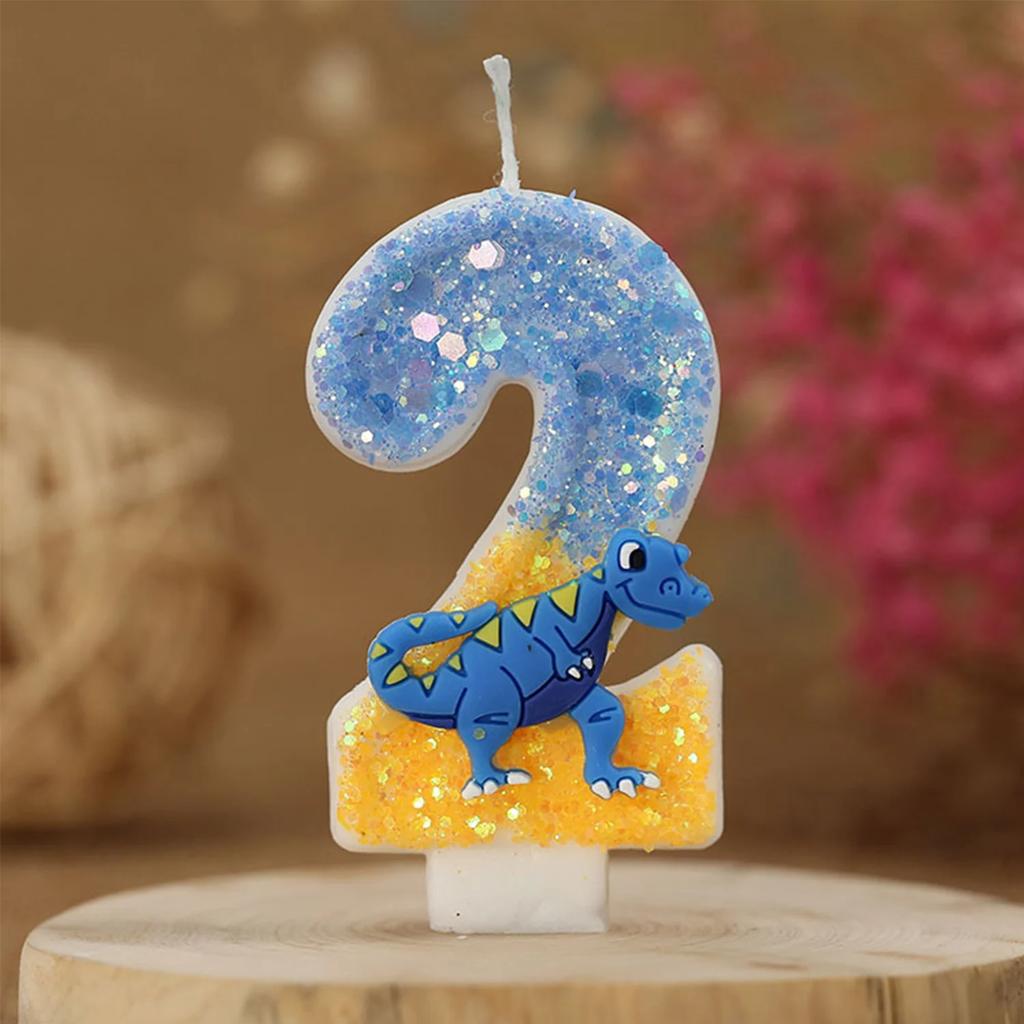 Birthday Number Candles 0-9 Blue Dinosaur Cake Number Candle Decorative Kids Party Candle for Anniversary Party Wedding