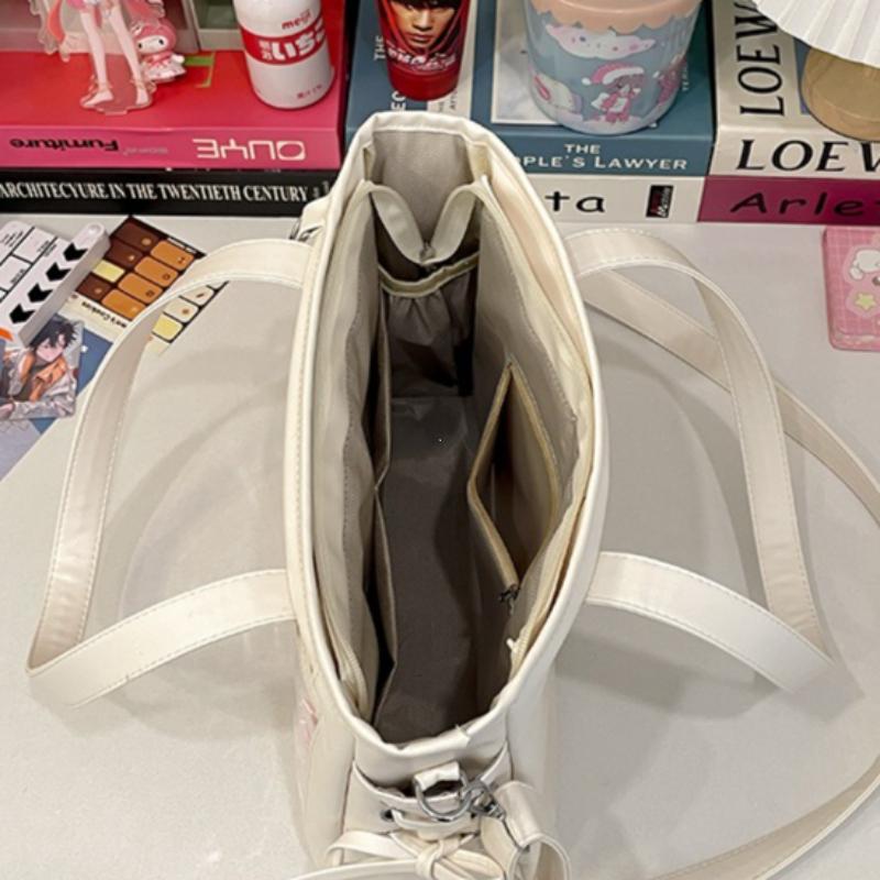 New PU Luxury Large Ita Bag with Insert Women High Quality Big Clear Window Shoulder Bag Anime Pin Display Girl Bow Handbags