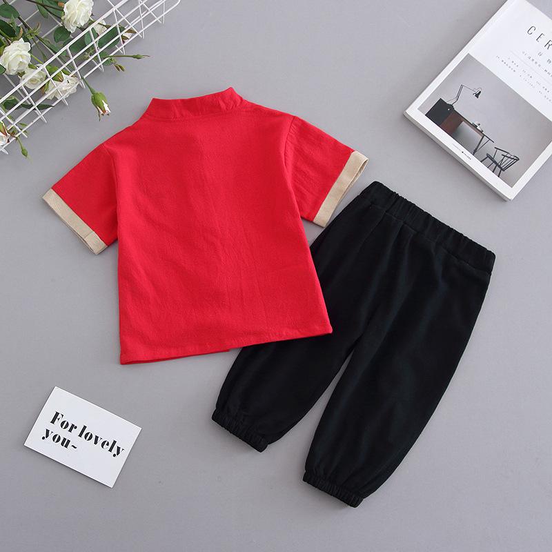 Boys Summer Hanbok Two-piece Suit Baby Linen Chinese Style Short-sleeved Retro Tang Suit Breathable Cotton Linen Casual Kids Outfit