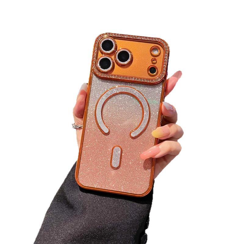 Applicable to iPhone17promax mobile phone case light luxury flash diamond magnetic suction Apple 16 all-inclusive lens film protective case 15