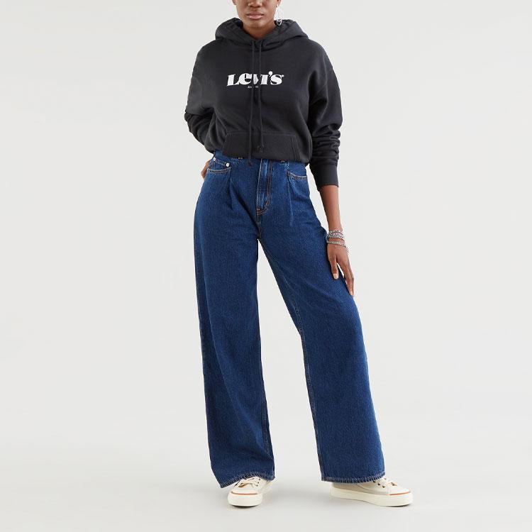 Levis Hooded Logo Print Sweatshirt Women Tops Black 18487-0004