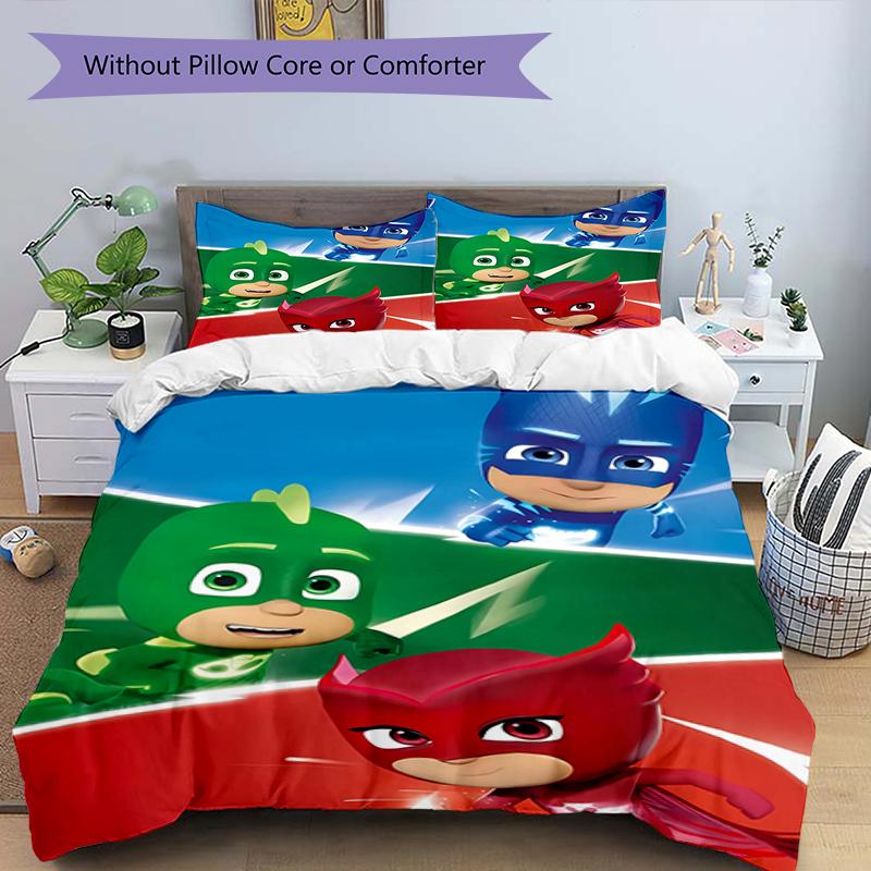 3pcs PJ Marks2 Design Cover Set - HD Printed Bedding with 1 Cover and 2 Pillowcases - Perfect for Home and Dorm Decor