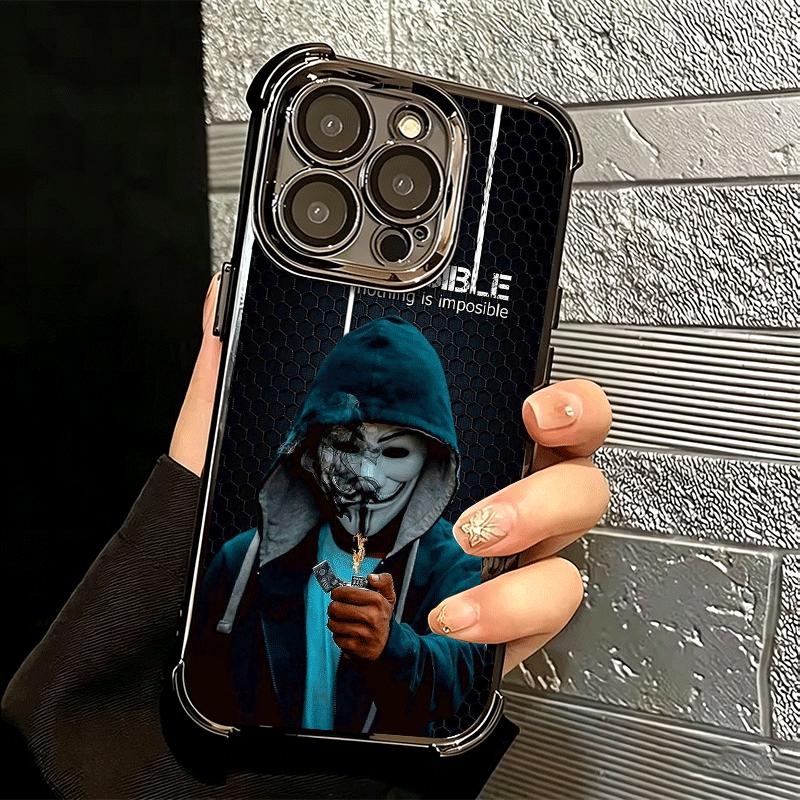 Anonymous V Mask Plating Phone Case For Iphone 16 17 Pro Max Air 16E 14 15 Plus 12 13 Mini Anti-Fall Airabag Cover