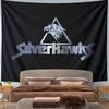 Metallic eagle head within a triangle, with "SilverHawks" text below. Patterned tapestry for bedroom and living room home decor