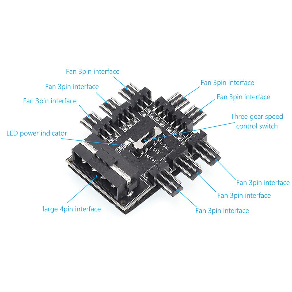 Motherboard SATA/4 Pin 1 to 8 3 Pin PWM Cooler Fan HUB Splitter Extension 12V Power Socket Mining PC Speed Controller Adapter