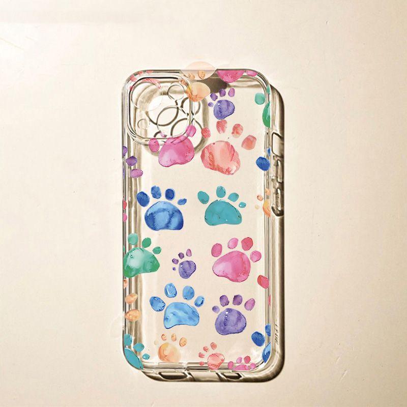 

Прозрачный чехол для телефона с красочными следами щенка для iPhone 16 15 14 13 12 11 Pro Max X XS Max 8 7 Plus с изображением корейской девушки из мультфильма, милый мягкий прозрачный чехол iPhone 16 Pro Max разноцветный