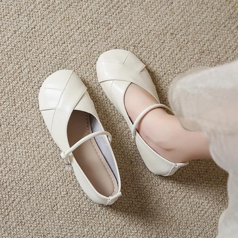 2024 Hot Selling Solid Color Flat Square Toe Women's Shoes New Moccasin Dress Summer Mary Jane Shoes Flat Shoes for Women