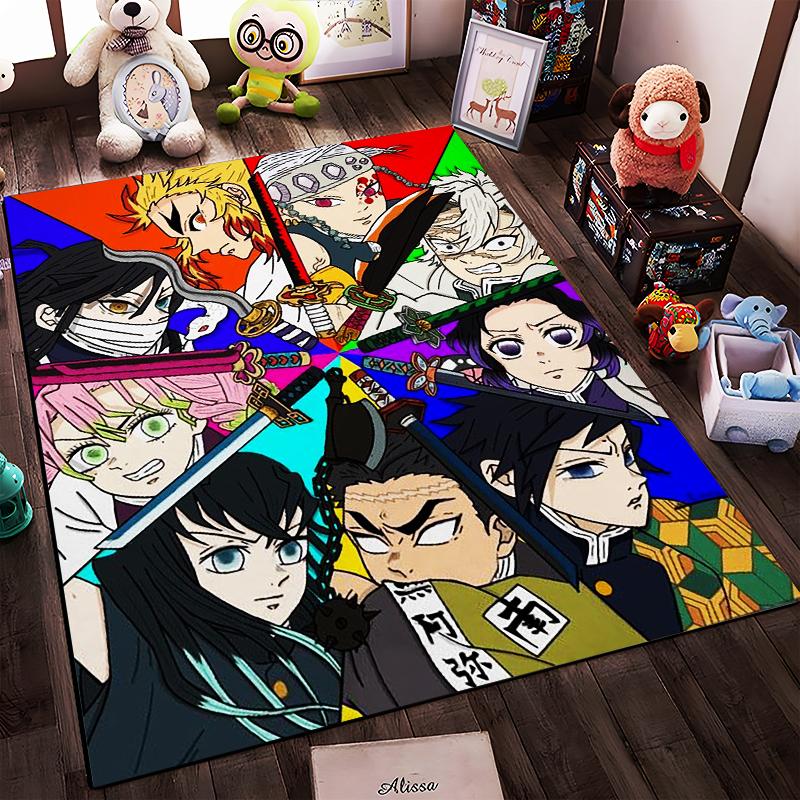 "Colorful Anime Characters Themed Carpet with Swords and Bold Design" Suitable for use as an anti-slip for living room bedroom sofas