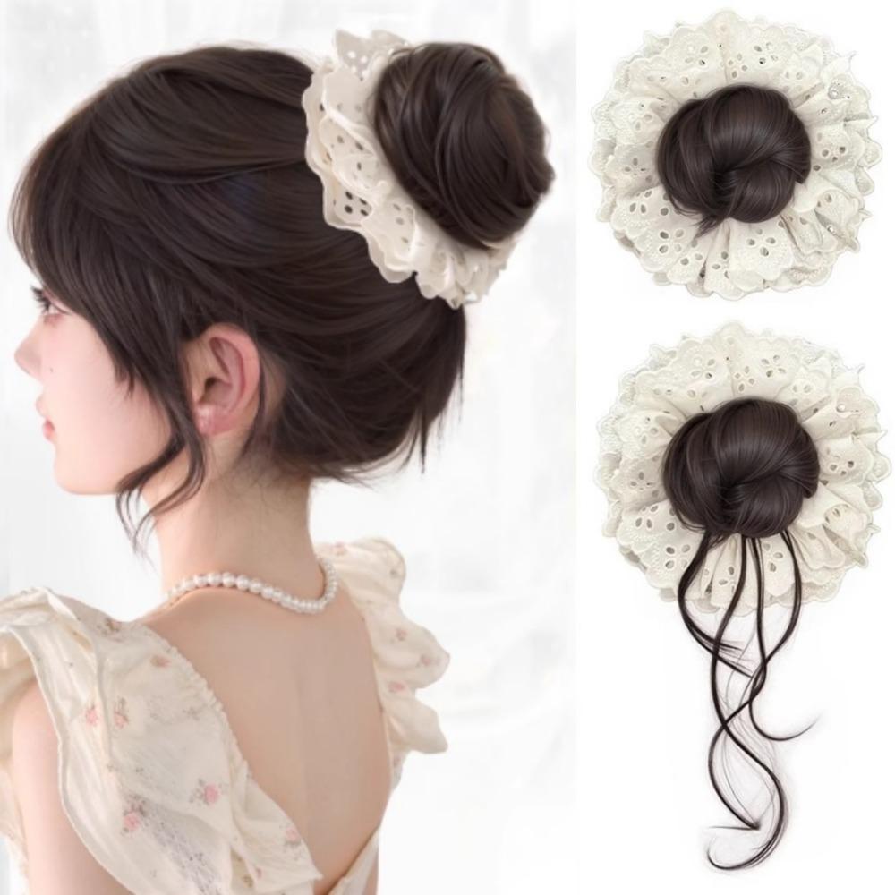 Korean Style Hair Bands Ponytail Holders Hair Artifact False Hair Pieces Flower Bun Head Wig  Women