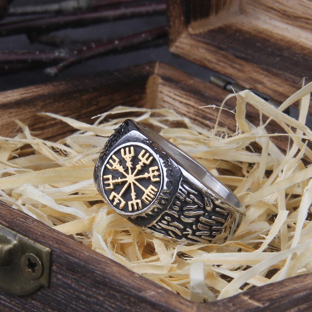 Stainless Steel Viking Compass Ring Trendy Hip Hop Rock Punk Nordic Mythological Story Luxury Rings for Men Women