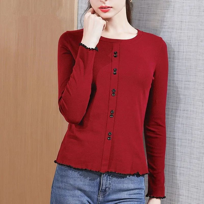 Korean Style Long-sleeved Bottoming Shirt Tops for Women, Versatile Fall Slim-fitting Inner Wear Outer T-shirts