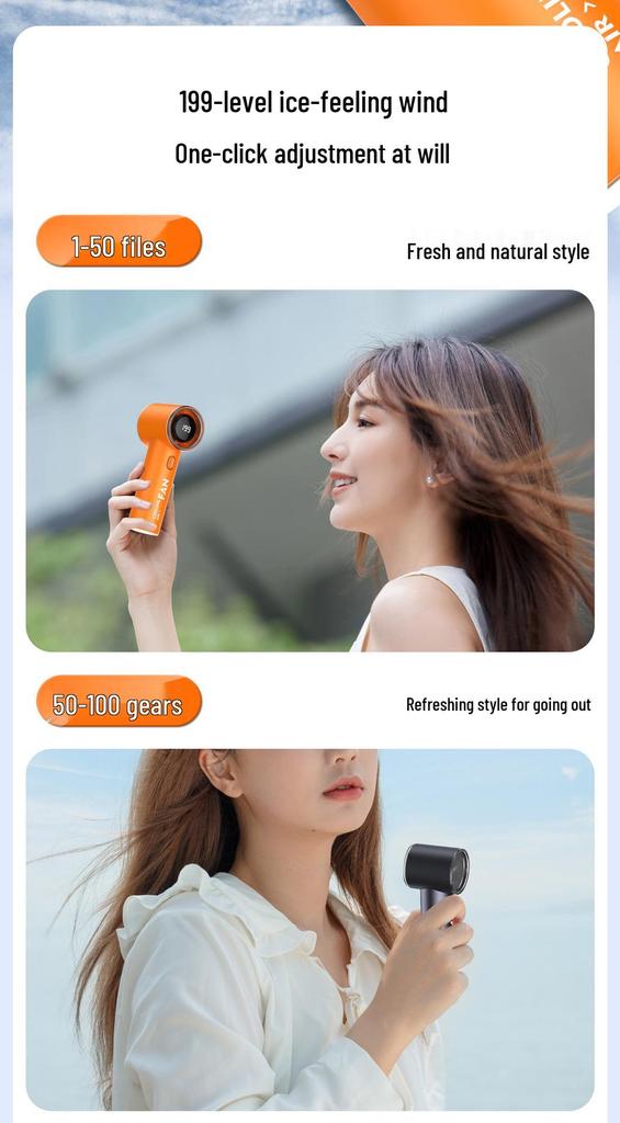 2026 USB Handheld Mini Fan: Digital Display, 199-Speed, High-Speed Turbine