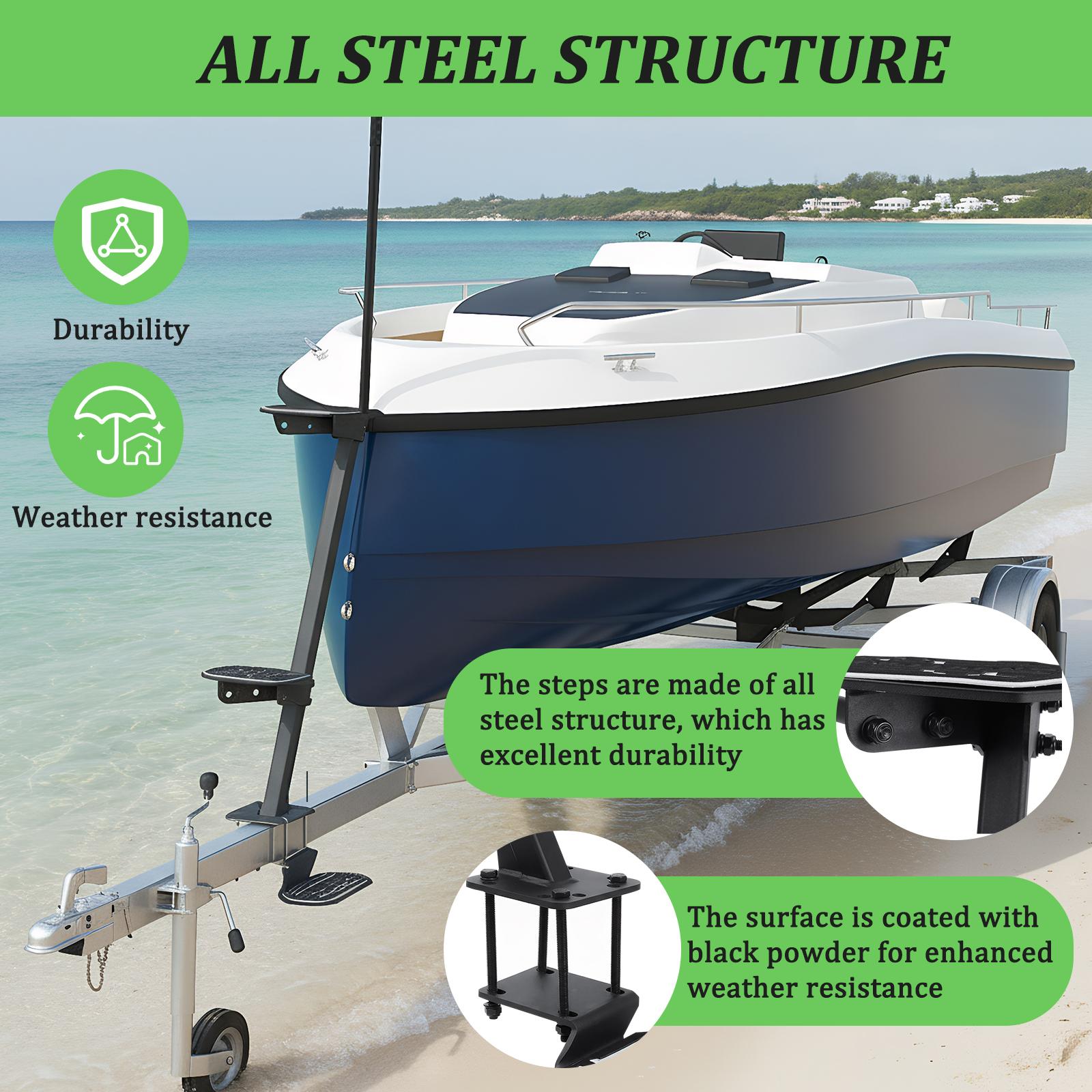 Heavy Duty Marine Trailer Step with Handrails Wear Resist Steel Boat Pedals Capacity 450 Lbs for Boats Dock & Launching United States