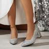 Large Size Wedding Shoes Women's Silver Crystal Sequins Pointed High Heels Girl Thick Heel Banquet Bridesmaid Single Shoes Women