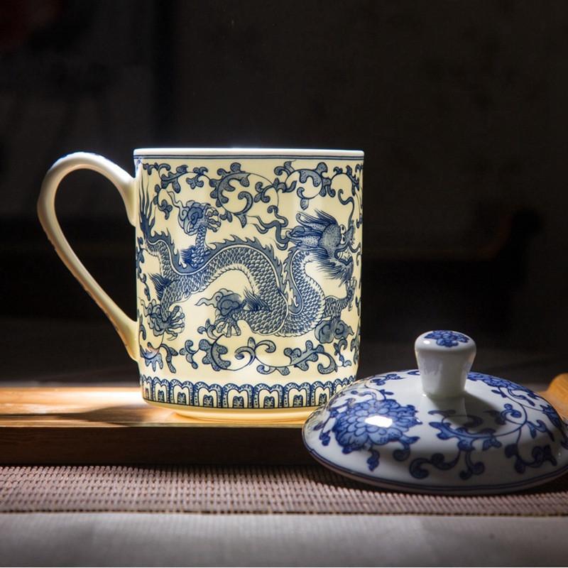 Jingdezhen Blue and White Porcelain Mug Chinese Dragon Ceramic Cup Office Meeting Water Cup Bone China Green Tea Coffee Mug