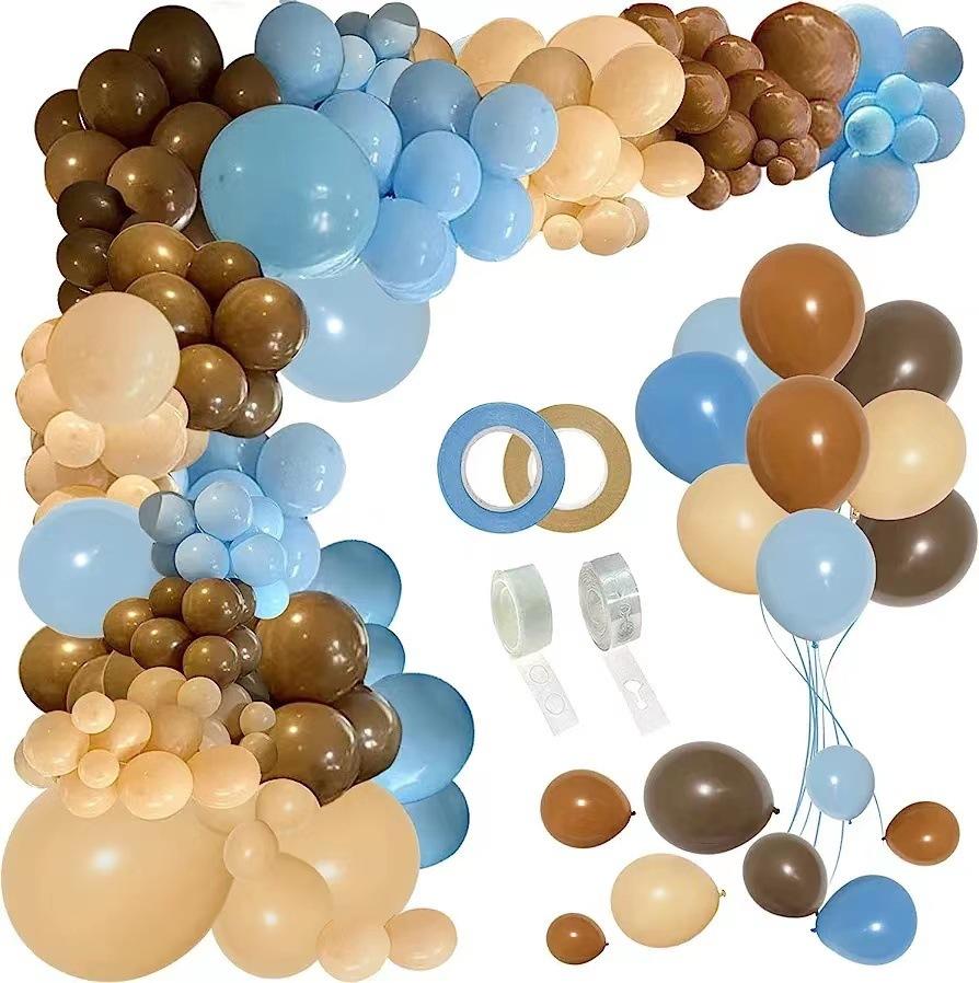 Bohemian Nude Coffee Blue Ivory Balloon Arch, Suitable For Teddy Bear Hunting Wild Shower