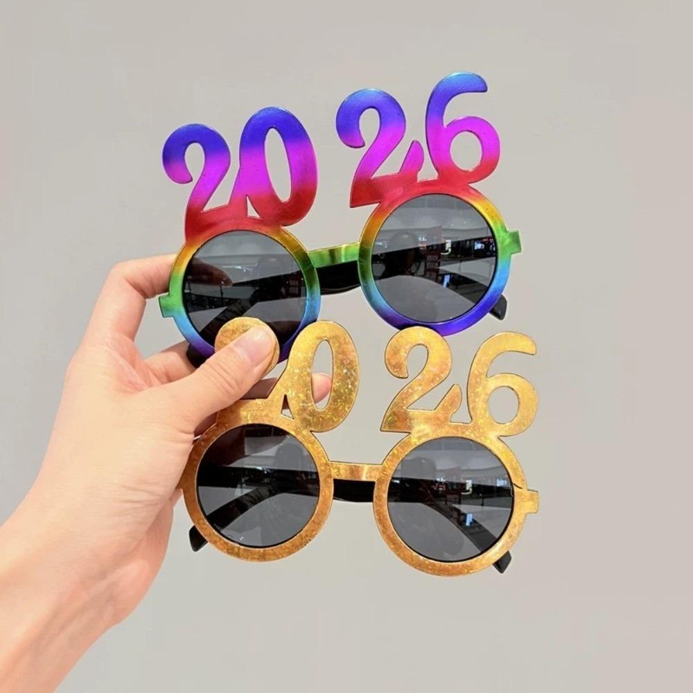 Sweet 2026 Happy New Year Glasses Shiny New Year Decorative Sunglasses  Masquerade Party