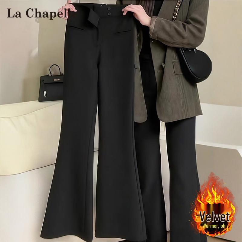 

Women s Fleece Lined High-Waisted Flared Suit Pants L