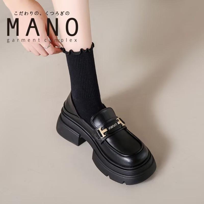 Black Platform Women's Spring and Autumn New Retro Thick Heel Single Shoes Small Leather Shoes