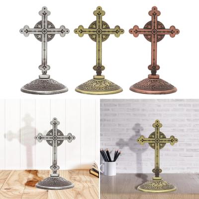 Standing Cross Figurine Desktop Ornament for Entrance Mantels Countertop