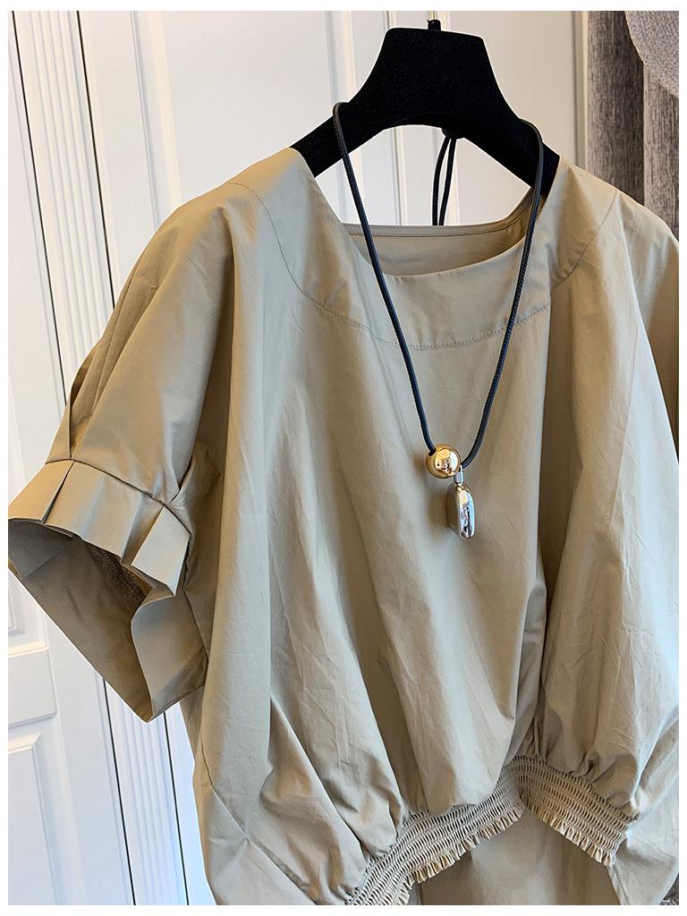 In-Stock Korean Style Bowknot Slit Short Sleeve Women's Pullover Top