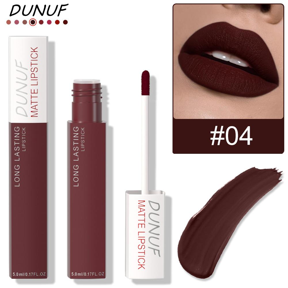 DUNUF 8 Colori Nude Marrone Lucidalabbra Rossetto Velluto Opaco Rossetto Liquido Impermeabile a Lunga Tenuta Trucco Sexy per Donne Tinta Labbra
