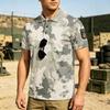 Men's Tactical Polo Shirt Loose Fit Breathable Outdoor Quick Dry Short Sleeve Camouflage Print Collar Shirt with Hook and Loop Patch Area