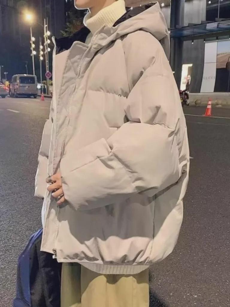 Unisex Oversized Cotton-Padded Jacket with Hood - Autumn/Winter Solid Color Versatile Design