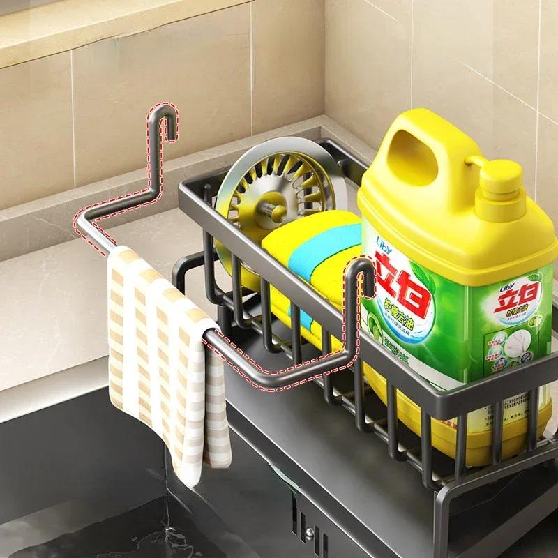 Bucătărie burete rack scurgere rack curățare detergent sortare multifuncțional pânză rafturi tijă masă depozitare rack organizator