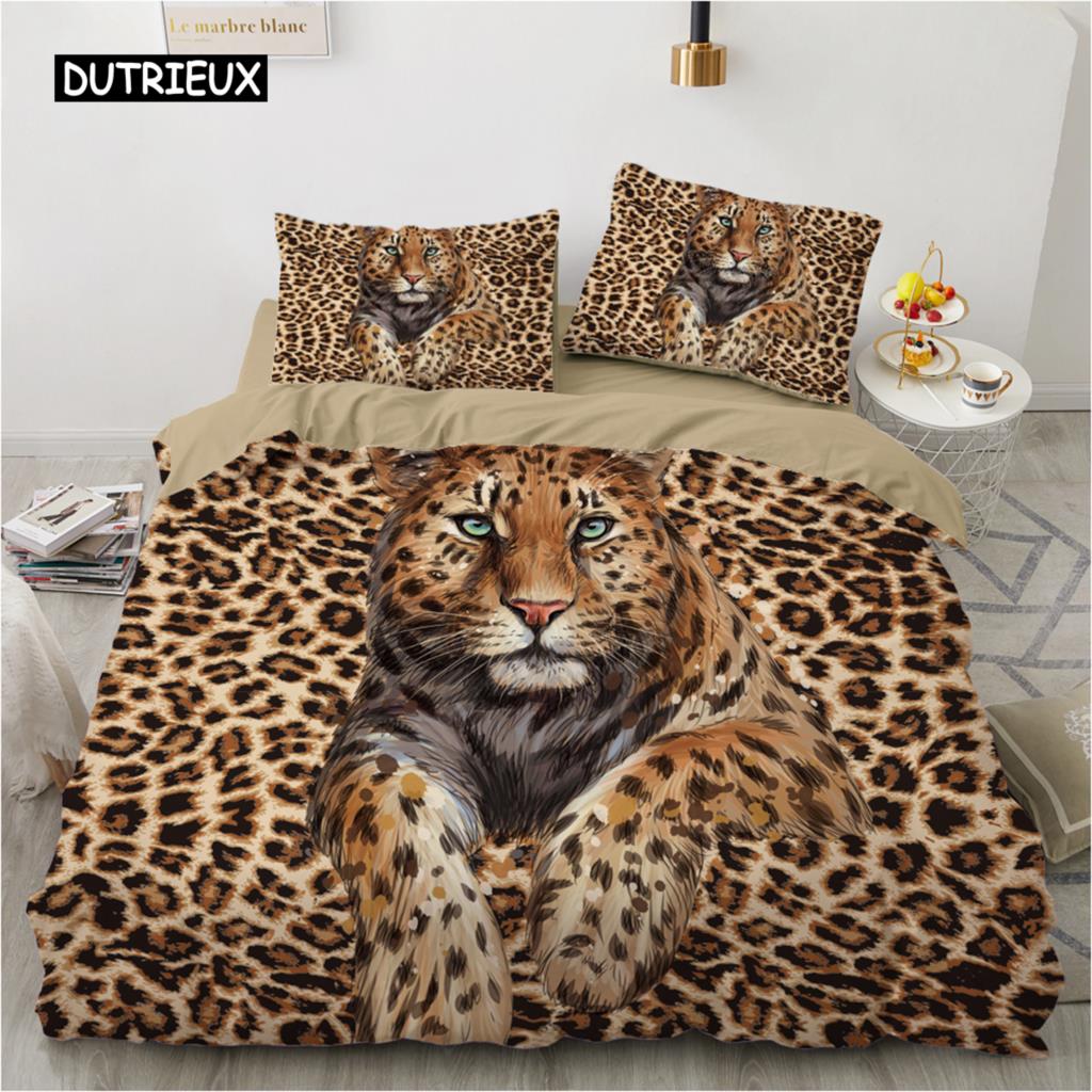 

Роскошный комплект постельного белья с леопардовым принтом Queen King Double Duvet Cover Comfortable Quilt Cover Bed Set Animal Leopard Them Wild Animal 140x200cm 3pcs