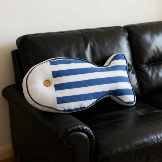 Nautical Fish Canvas Pillow Striped Fish Shape Throw Pillow Stuffed Plushie Hugging Back Cushion Sofa Bedroom Living Room Decoration