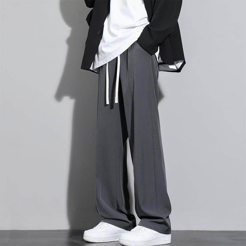 Ice Silk Straight Leg Loose Black Pants Men Summer Daily Sports Business Casual Trousers