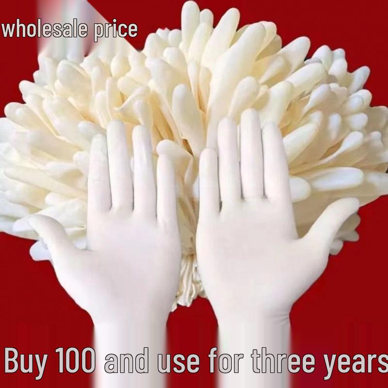 Durable Waterproof Food Grade Nitrile Latex Rubber Gloves White Thickened Durable [2 pcs] Household