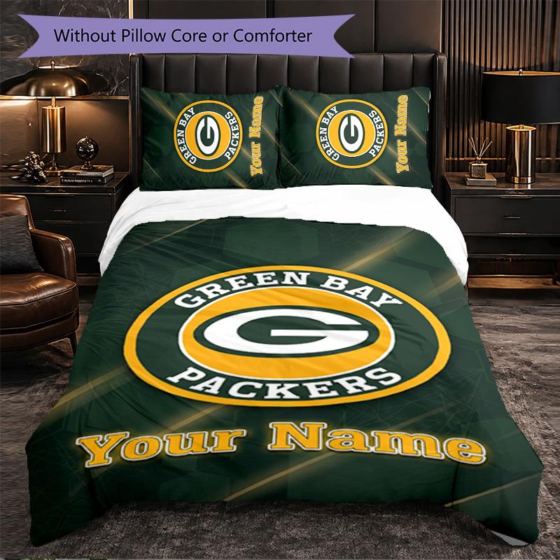 Green Bay Packers Individuelles Namens-Text Bettwäscheset, 1 Bettbezug & 2 Kissenbezüge Personalisierte Schlafzimmer-Geschenk