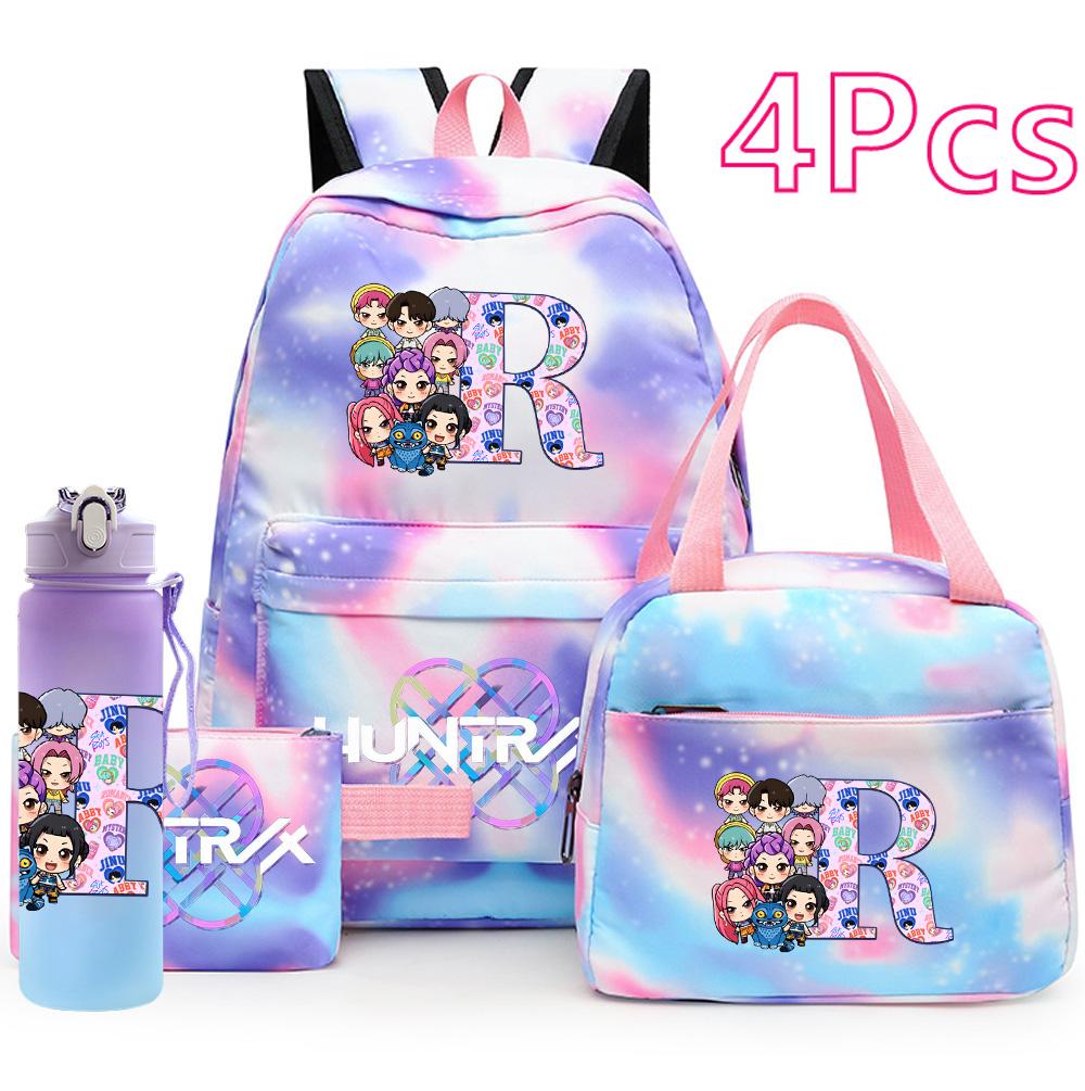 4Pcs/set K-Pop Printed Backpack Handbag Pencil Case 750Ml Water Bottler for Teenager Boy Girl Schoolbag Large Capacity Waterproof Bookbag Kid Gift
