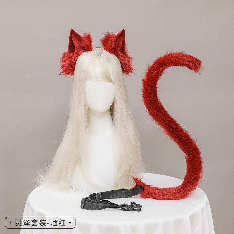 O ureche de pisică coadă de pisică bijuterii cosplay handmade imitație animal ureche bentiță coadă set de accesorii