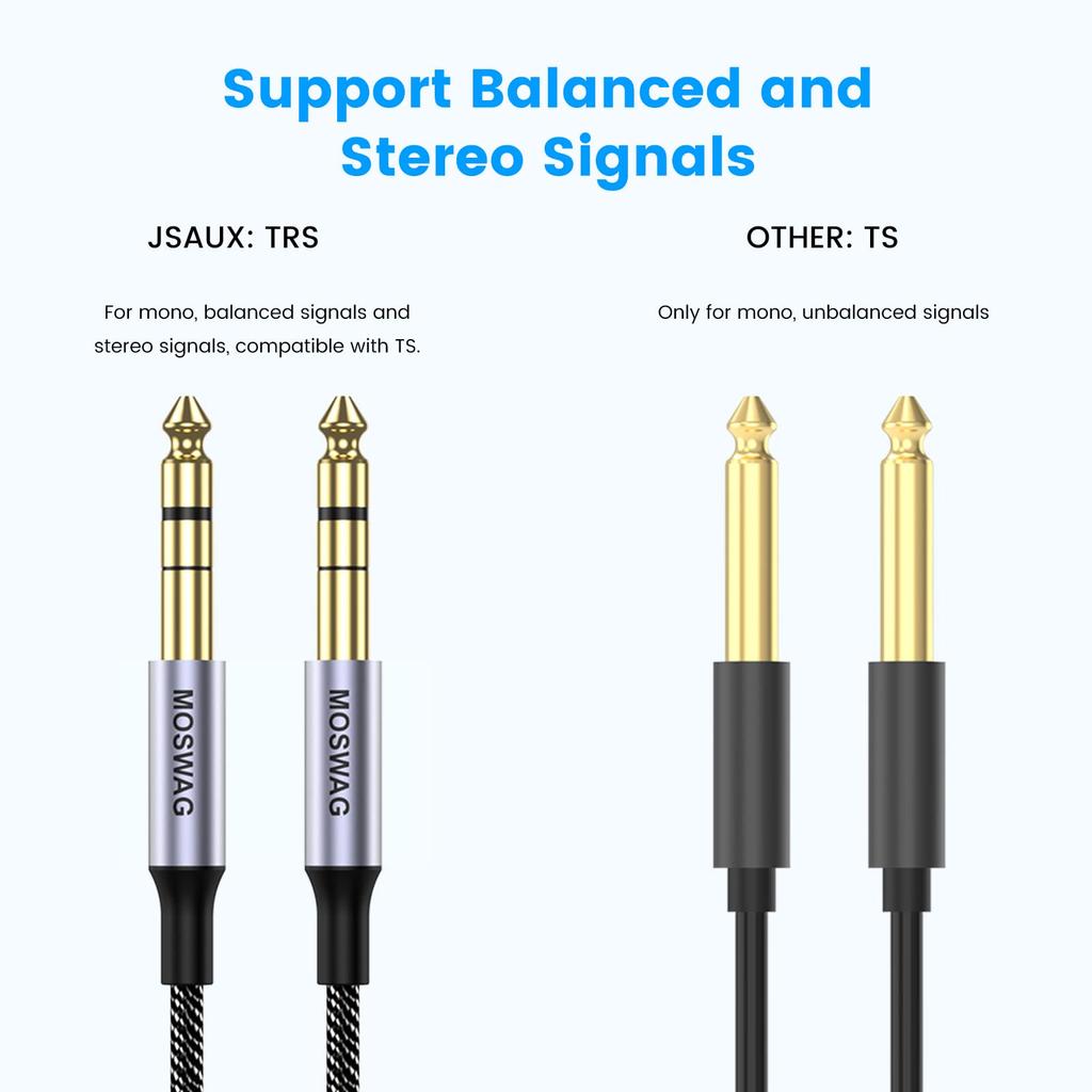 6.35mm Guitar Line Stereo Standard Plug Male to Male 2 Meter (2m) for Guitars, Amplifiers, Speakers, Tuning Tables, and Loudspeakers