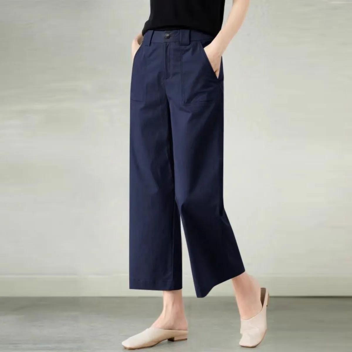 Women s Lightweight Summer High-Waisted Cropped Wide-Leg Pants: Loose-Fitting, Slimming Casual Pants M