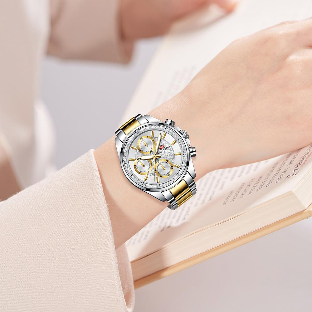 Elegant Ladies Watches Chronograph Dials Fashion Business Quartz Watch for Women Stainless Steel Band