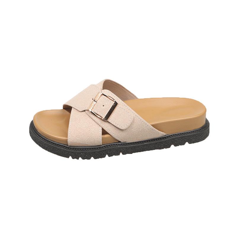 Шлепанцы с плоской подошвой и перекрестными ремешками, Женские пляжные сандалии нового стиля, Женская обувь 35 хаки