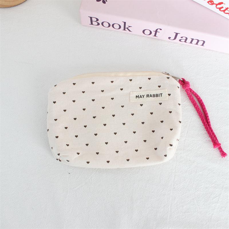 Korean Dot Love Canvas Coin Wallet Portable Mini Makeup Bag Simple Fabric Zipper Coin Purse Key Earphone ID Bag Kids Cute Purse