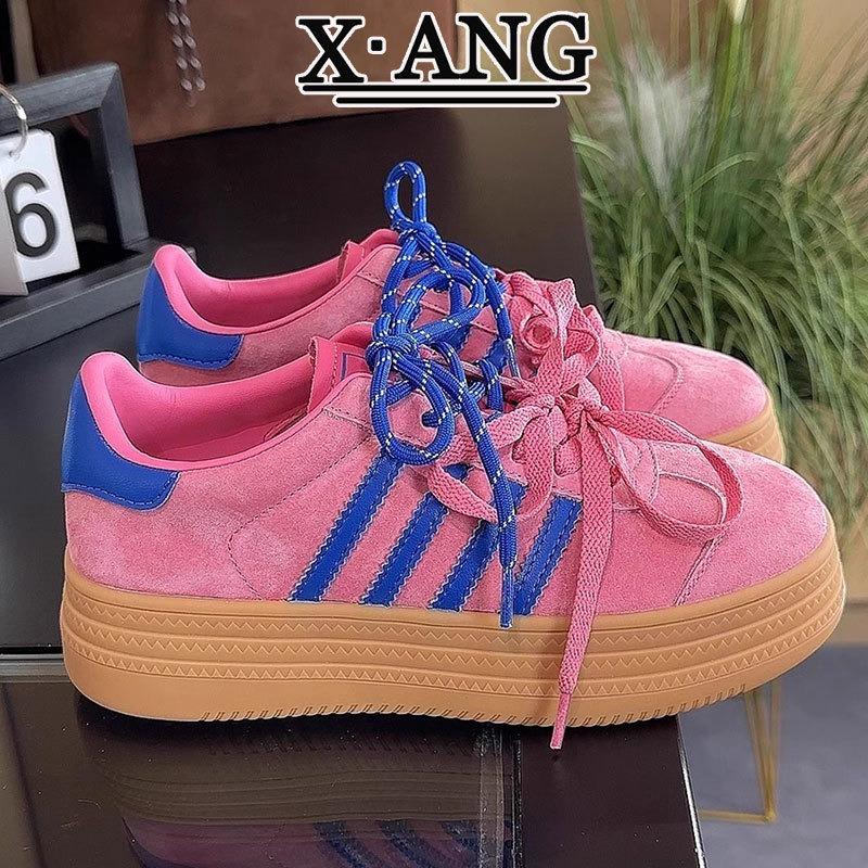 Leather Color Matching Women's Shoes Spring Summer New Thick-soled Pair of Shoelaces Board Shoes Casual Sports Shoes