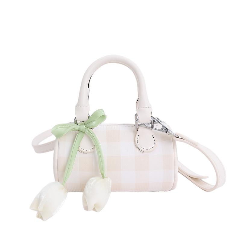 

Womens Pu Pillow Bag With Contrast Check Pattern For Casual Daily Use White Small