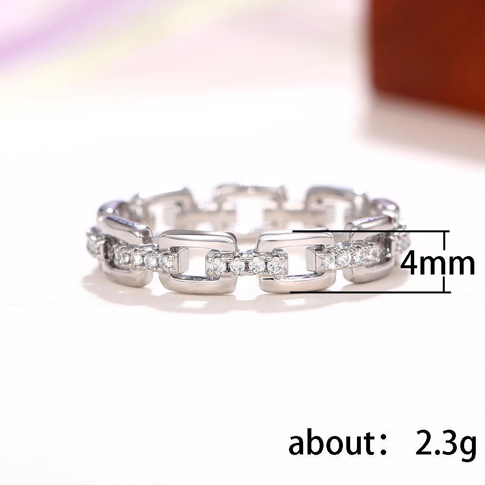 Ring female European and American chain-shaped diamond-encrusted zircon index finger ring, temperament Internet celebrity ins ring copper jewelry